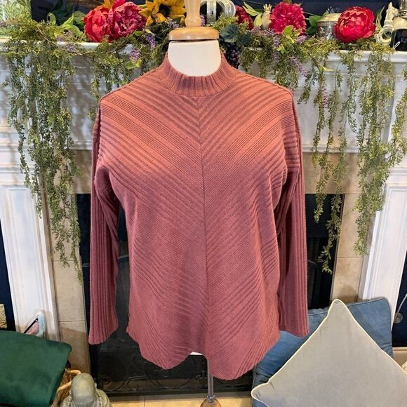 Lane Bryant 14/16 mauve dusty rose mock chevron brushed texture long sleeve top - Picture 1 of 9